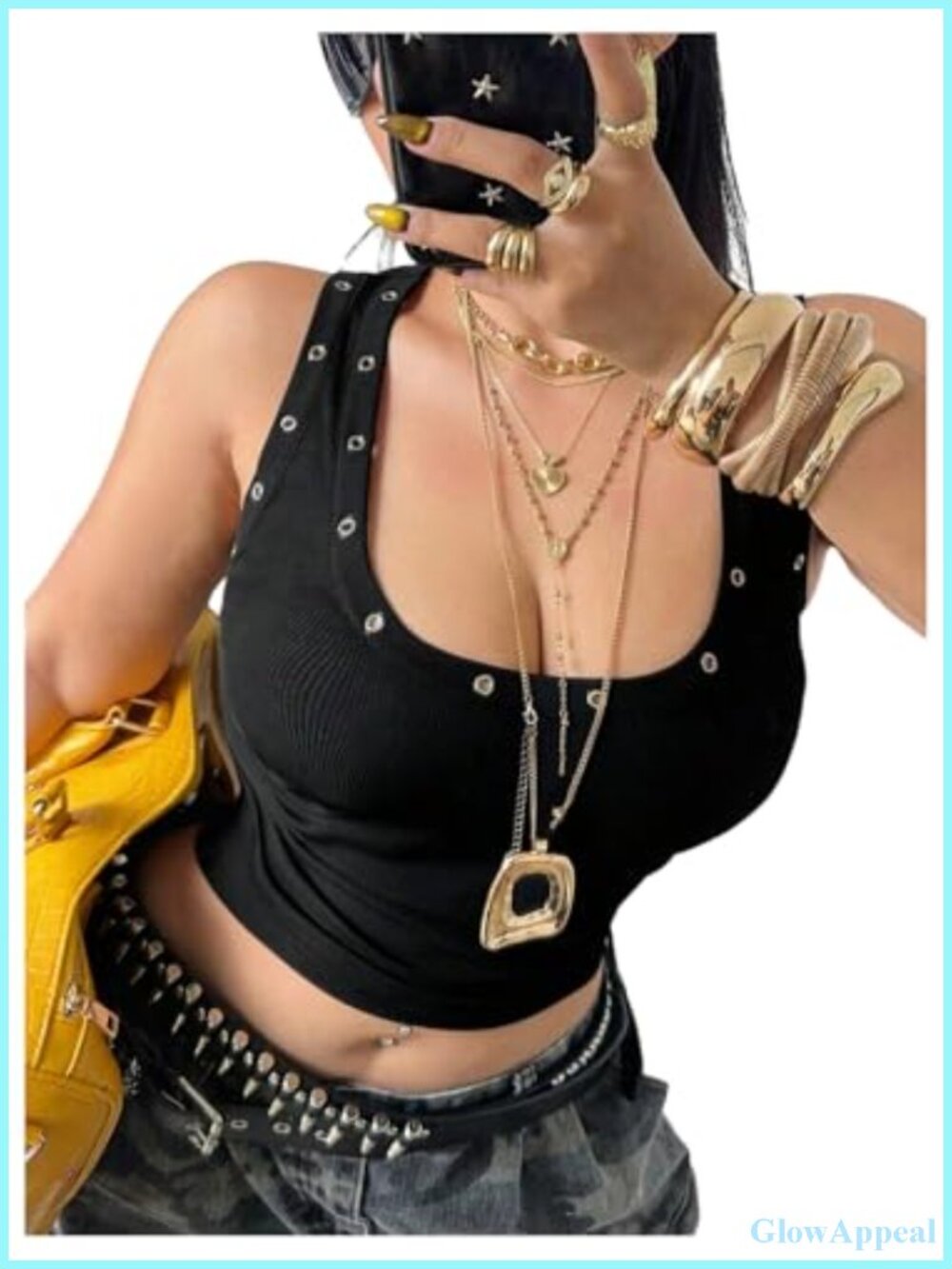 Plus Size Y2K Punk Grommet Eyelet Crop Tank Top Sleeveless